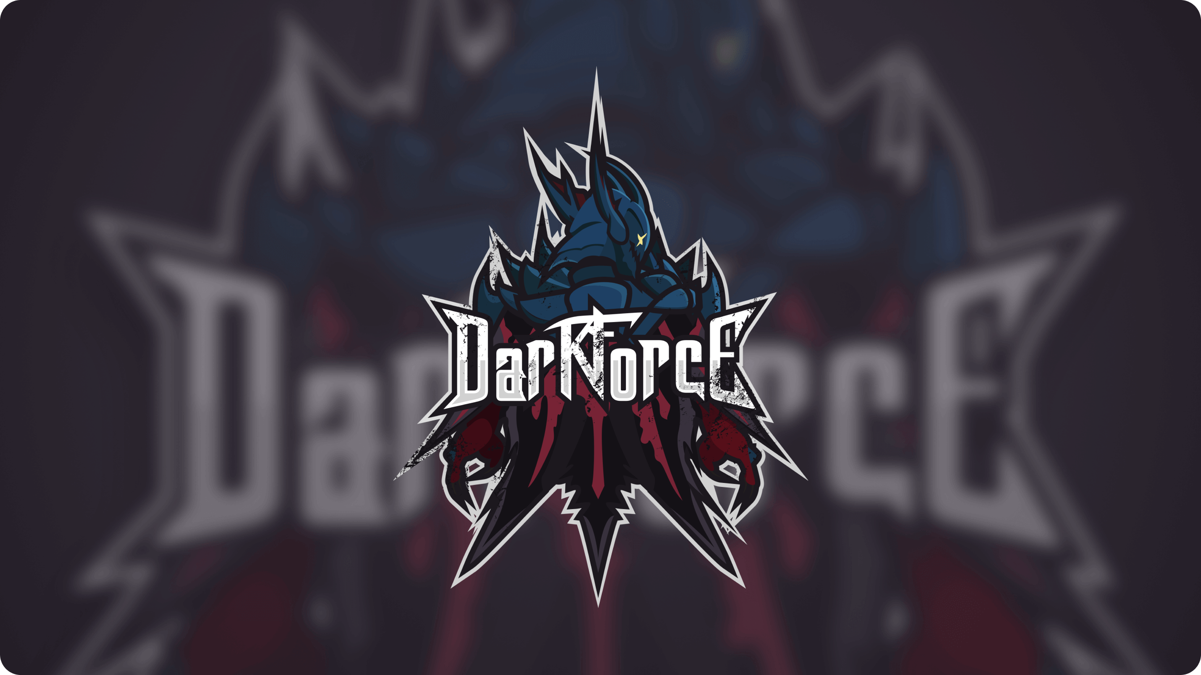 Dark Forceのゲームチームロゴ。青い鎧と白い鋭角的なタイポグラフィ。